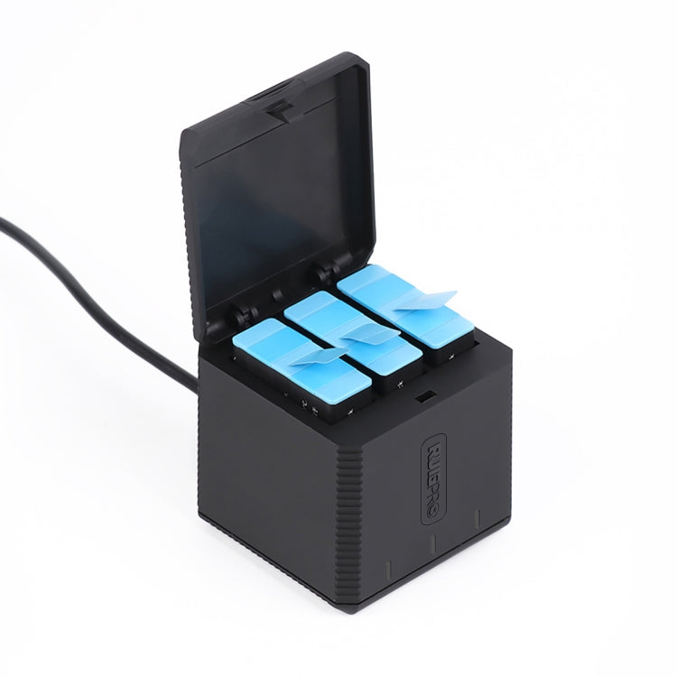 RUIGPRO USB Triple Batteries Housing Charger Box with Cable & Indicator Light for GoPro HERO9 Black / HERO10 Black