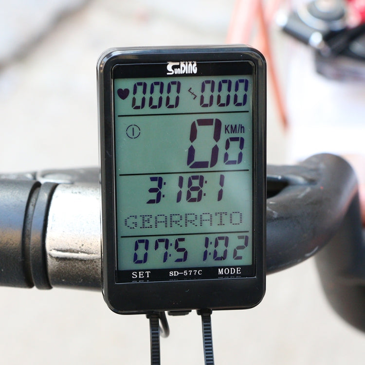 SUNDING SD-577C Cycling Computer LCD Backlight Waterproof Wireless Stopwatch MTB Bike Odometer Stopwatch Bicycle Speedometer, SD-577C