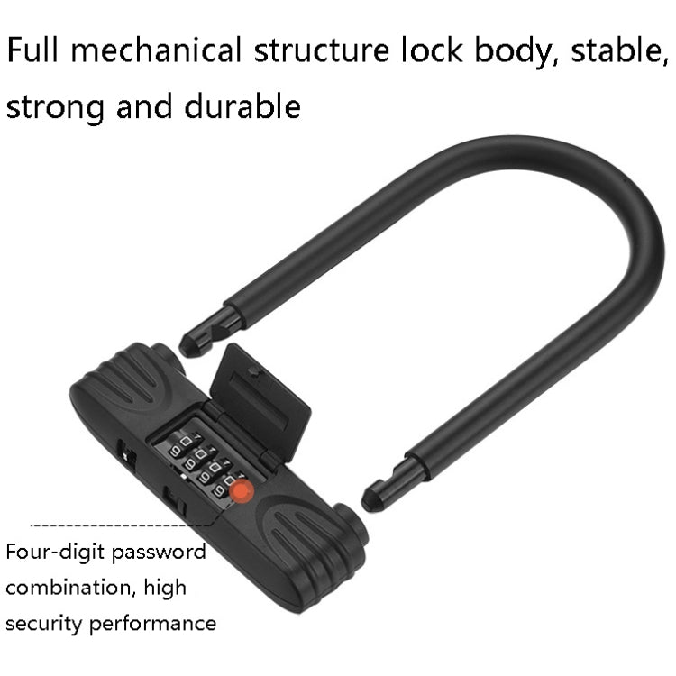 Bold Steel U-Shaped Bicycle Password Lock Motorcycle Electric Car Anti-Theft Password Lock, Password Lock(Black), Password Lock(Red)