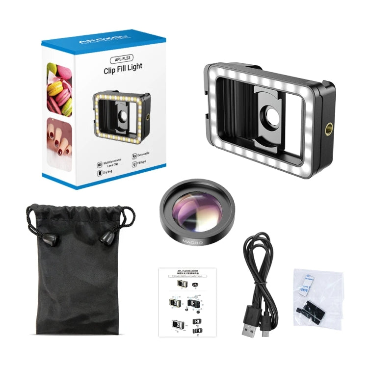 APEXEL 15X Macro Lens With LED Fill Light Phone Holder Clamp, APL-FL23M15-Z