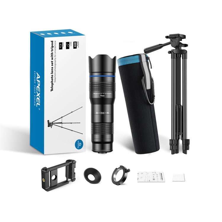 APEXEL APL-20-40XCR50 20-40X Phone Zoom Lens Kit with Adjustable 42-129cm Tripod HD Telephoto Lens for Moon, Concert Photography
