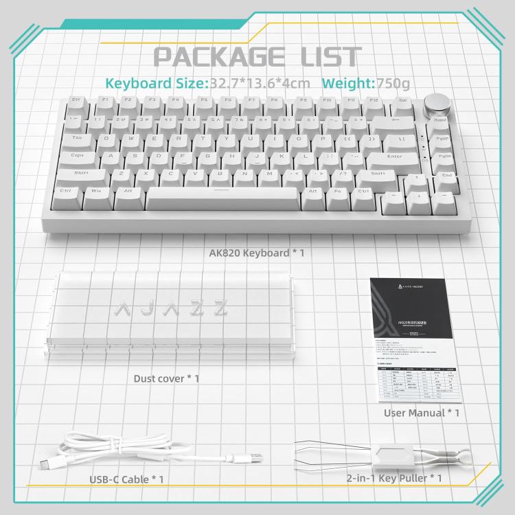 Ajazz AK820 Hot Swappable Wired Mechanical Keyboard With Light, Green Switch Ice Blue Light White, Red Switch White Light Black, AS Red Switch White Light Gray White, HP Switch White Light White Gray, Sea Salt Switch RGB Purple White Blue