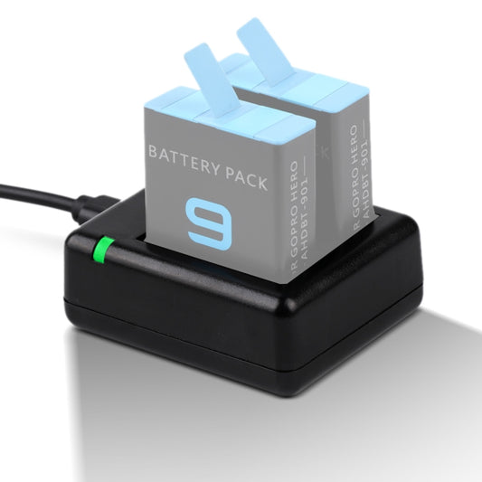 USB Dual Batteries Charger with Cable & Indicator Light for GoPro HERO9 Black / HERO10 Black / HERO11 Black / HERO12 Black, For GoPro HERO9 Black