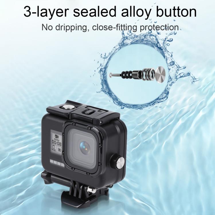 For GoPro HERO8 Black 45m Waterproof Housing Protective Case with Buckle Basic Mount & Screw & (Purple, Red, Pink) Filters & Floating Bobber Grip & Strap & Anti-Fog Inserts, Transparent HERO8 Case+Filters