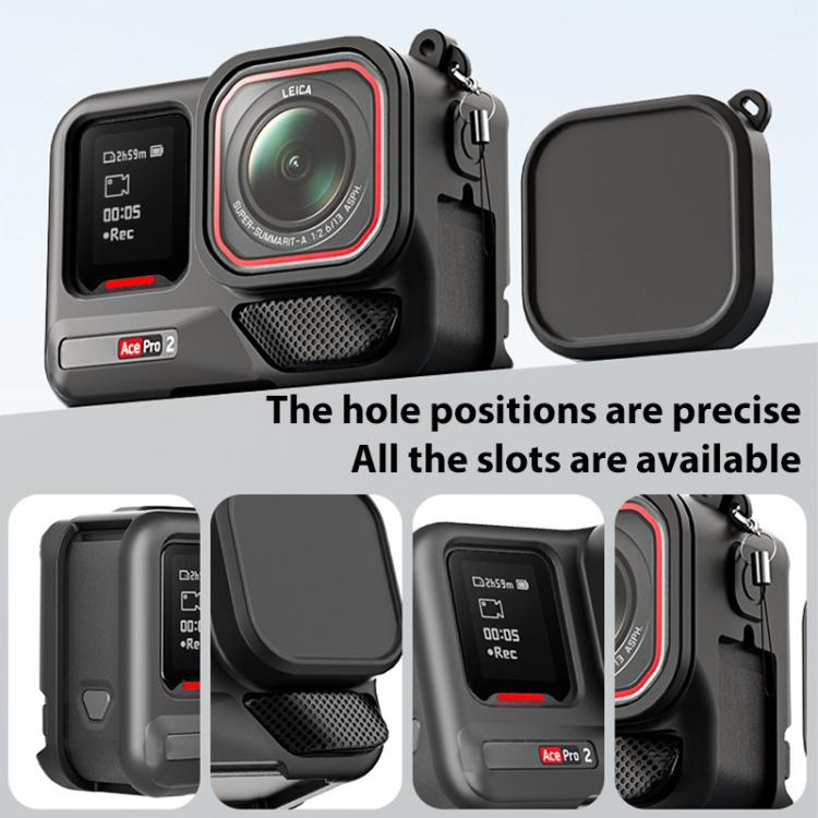 For Insta360 Ace Pro 2 Silicone Protective Case with Wrist Strap & Lens Cover, For Insta360 Ace Pro 2
