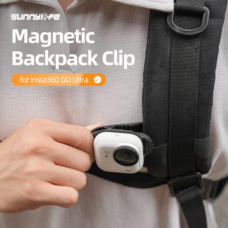 For Insta360 GO Ultra Sunnylife Magnetic Backpack Clip Action Camera Clamp Vertical-Horizontal Mount, For Insta360 GO Ultra Black