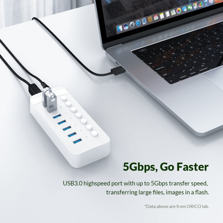 ORICO CT2U3-7AB-WH 7 In 1 Plastic Stripes Multi-Port USB HUB with Individual Switches,, CT2U3-7AB-WH AU Plug, CT2U3-7AB-BK UK Plug, CT2U3-7AB-WH UK Plug, CT2U3-7AB-BK EU Plug, CT2U3-7AB-WH EU Plug, CT2U3-7AB-BK AU Plug
