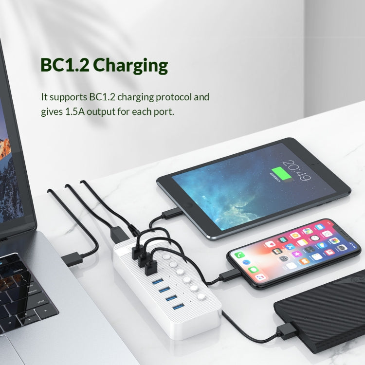 ORICO CT2U3-7AB-WH 7 In 1 Plastic Stripes Multi-Port USB HUB with Individual Switches,, CT2U3-7AB-WH AU Plug, CT2U3-7AB-BK UK Plug, CT2U3-7AB-WH UK Plug, CT2U3-7AB-BK EU Plug, CT2U3-7AB-WH EU Plug, CT2U3-7AB-BK AU Plug