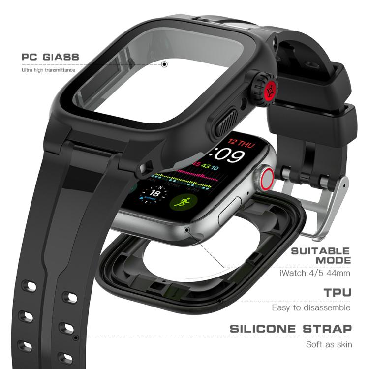 RedPepper IP68 Waterproof Screen Protector + Watchband + Protective Case, For 5 & 4 40mm / 3 & 2 & 1 38mm, For Apple Watch Series 6 / 5 / 4 / Watch SE 44mm