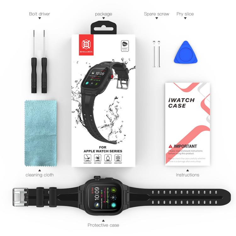RedPepper IP68 Waterproof Screen Protector + Watchband + Protective Case, For 5 & 4 40mm / 3 & 2 & 1 38mm, For Apple Watch Series 6 / 5 / 4 / Watch SE 44mm