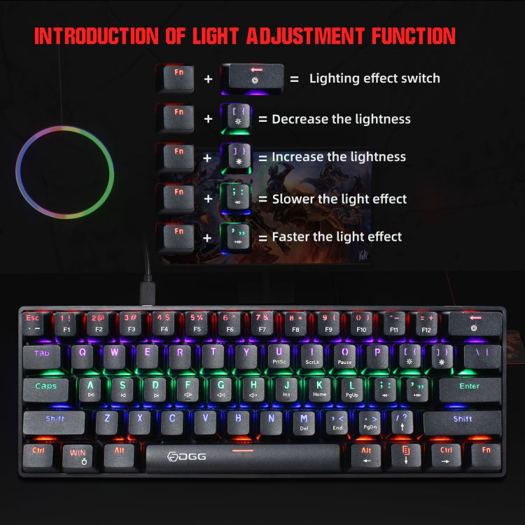 HXSJ V900 61 Keys Cool Lighting Effect Mechanical Wired Keyboard, Black Red, Black White, Black, White