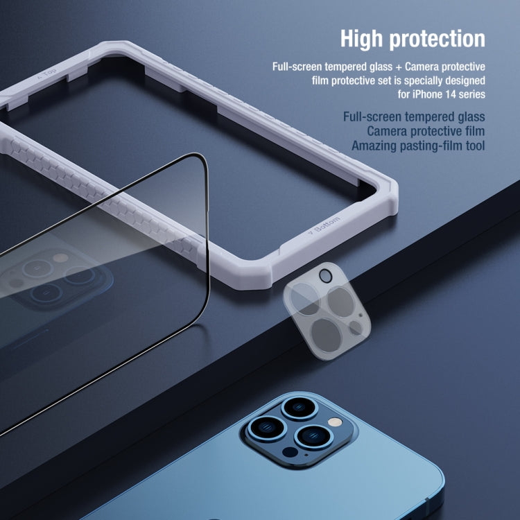 NILLKIN 2 in 1 HD Full Screen Tempered Glass Film + Camera Protector Set, For iPhone 14, For iPhone 14 Plus, For iPhone 14 Pro, For iPhone 14 Pro Max