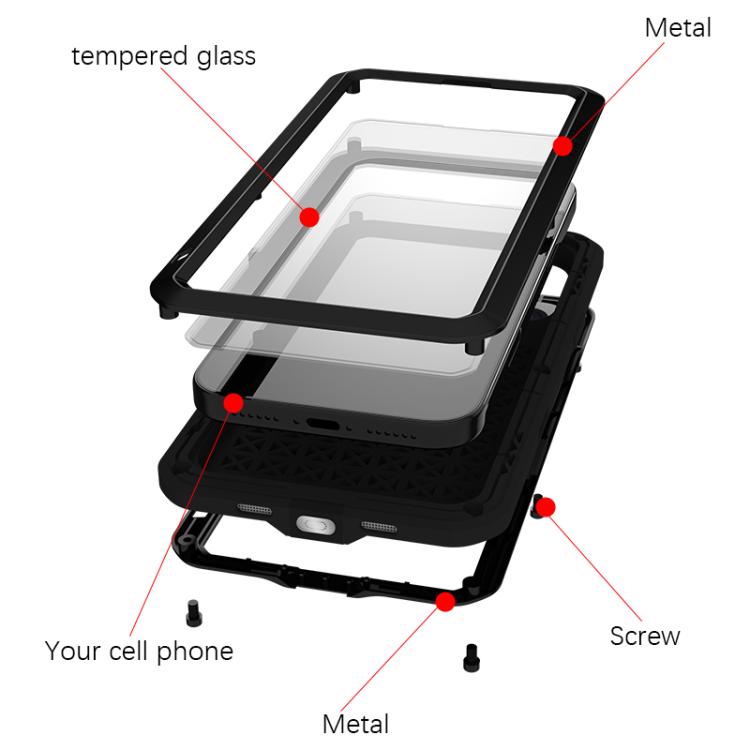 LOVE MEI Metal Shockproof Life Waterproof Dustproof Phone Case, For iPhone 17 Pro Max, For iPhone 17 Pro, For iPhone 17, For iPhone 16 Pro Max, For iPhone 16 Pro, For iPhone 16, For iPhone 15 Pro Max, For iPhone 15 Pro