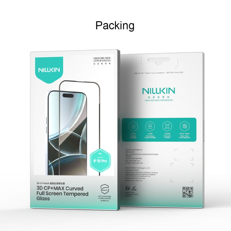 NILLKIN 3D CP+MAX Anti-Explosion Full Coverage Tempered Glass Film, For iPhone 16 Pro Max, For iPhone 16 Pro, For iPhone 16 Plus, For iPhone 16