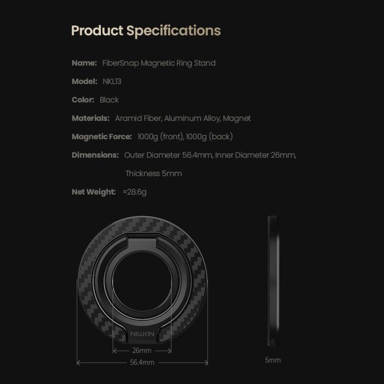 NILLKIN NKL13 FiberSnap 360 Degree Rotating Double-Sided Magnetic Finger Ring Phone Holder