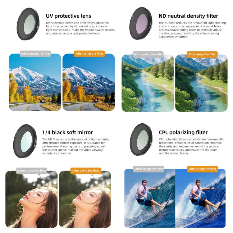 For Insta360 GO Ultra JSR LH Series Lens Filter, UV, CPL, ND8, ND16, ND32, ND64, ND8PL, ND16PL, ND32PL, ND64PL, NIGHT, STAR, Streak Drawing Blue, Streak Drawing Gold, 3 in 1 ND8/16/32, 4 in 1 CPL ND8/16/32, 4 in 1 ND8/16/32/64, 4 in 1 ND8-64PL