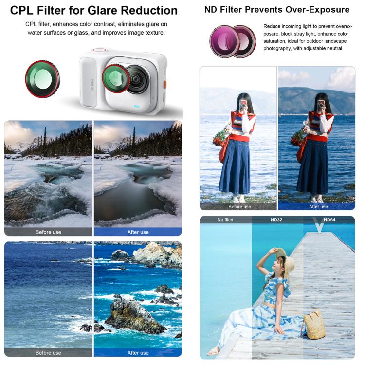 For Insta360 GO Ultra STARTRC Camera Lens Filter, CPL, Black Mist 1/4, UV, ND32, 4 in 1 ND32/64 UV CPL