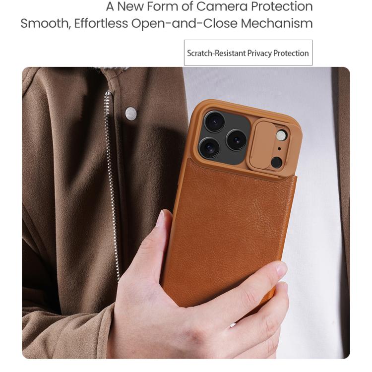 NILLKIN QIN Series Pro Sliding Camera Cover Design Leather Phone Case, For iPhone 17 Pro Max, For iPhone 17 Pro, For iPhone 17, For iPhone Air