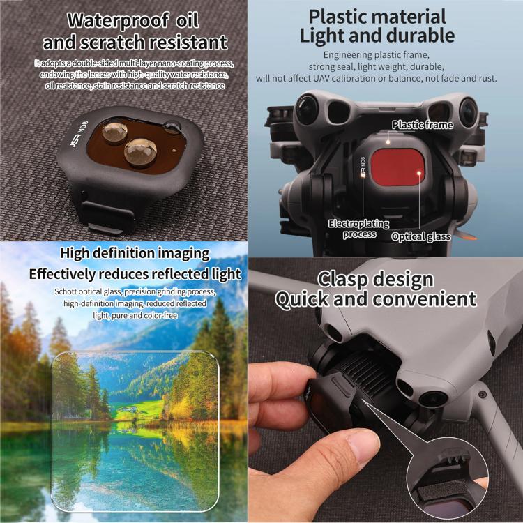 For DJI Mini 5 Pro JSR CB Series Clip-on Drone Camera Lens Filter, MCUV, CPL, ND8, ND16, ND32, ND64, ND128, ND256, ND8PL, ND16PL, ND32PL, ND64PL, STAR, NIGHT, Black Mist 1/4, 3 in 1 CPL ND16/64, 4 in 1 CPL ND8/32/128, 4 in 1 ND8-64, 4 in 1 ND8-64PL