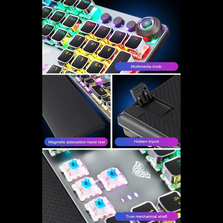 AULA F2088 104 Keys Wired Steampunk Retro Gaming Mechanical Keyboard, White Blue Switch, Pink Blue Switch, Black Blue Switch