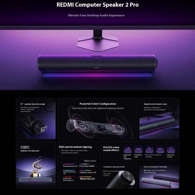 Original Xiaomi Redmi Computer Speaker 2 Pro RGB Light Desktop Stereo Soundbar