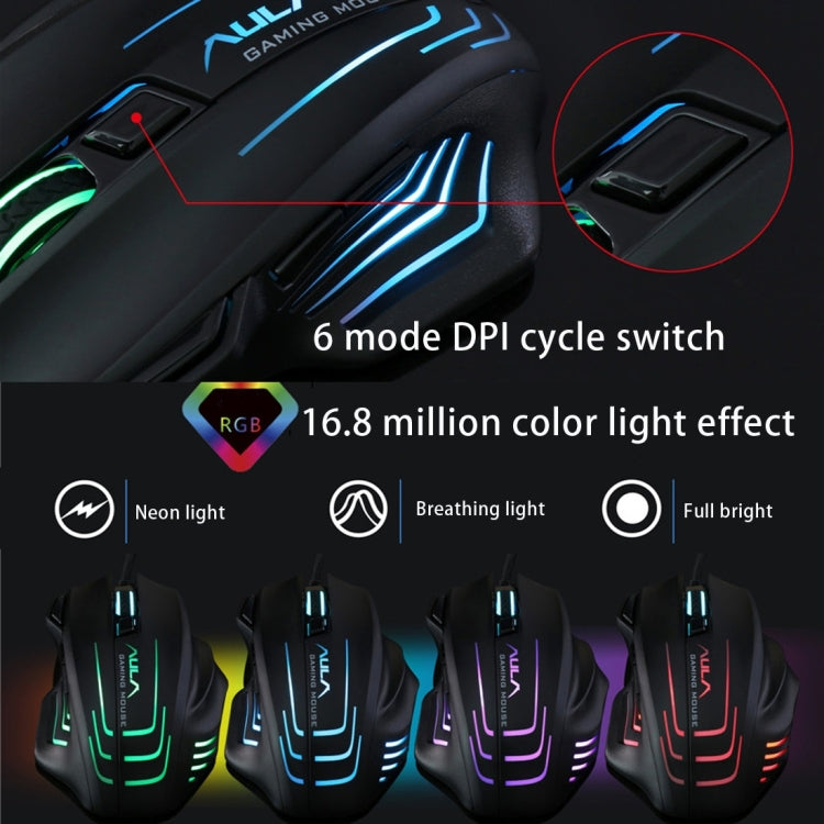 Aula Series Ghost Shark II Colourful Light 7D Optical Competitive USB Wired Game Mouse, Maximum Resolution of 4000 DPI, Ghost Shark II(W), Ghost Shark II(B)