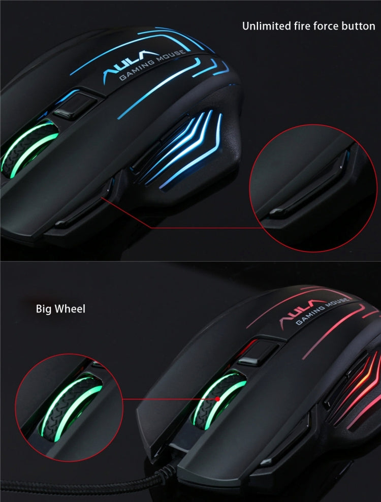 Aula Series Ghost Shark II Colourful Light 7D Optical Competitive USB Wired Game Mouse, Maximum Resolution of 4000 DPI, Ghost Shark II(W), Ghost Shark II(B)
