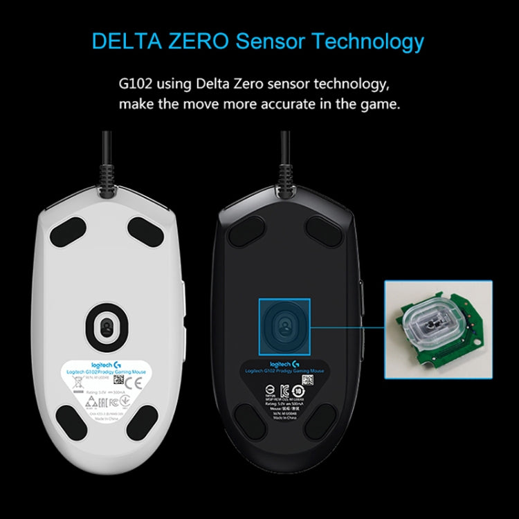 Logitech G102 6-keys RGB Glowing 6000DPI Five-speed Adjustable Wired Optical Gaming Mouse, Length: 2m, G102 (White), G102