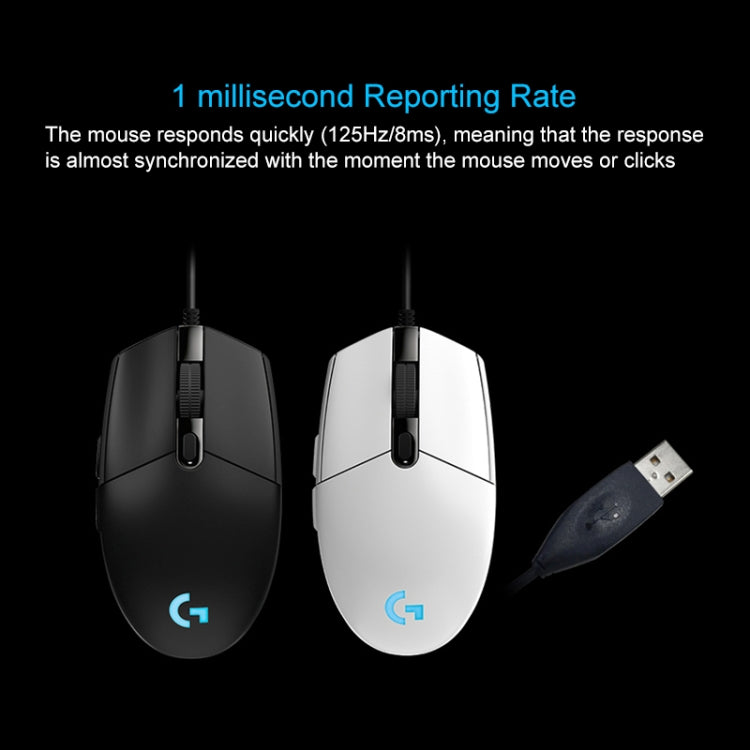 Logitech G102 6-keys RGB Glowing 6000DPI Five-speed Adjustable Wired Optical Gaming Mouse, Length: 2m, G102 (White), G102