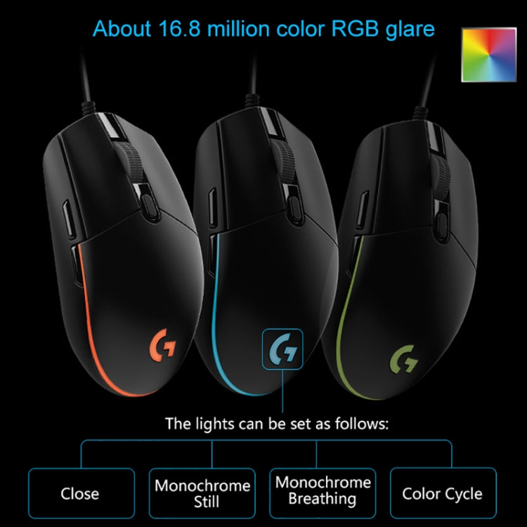 Logitech G102 6-keys RGB Glowing 6000DPI Five-speed Adjustable Wired Optical Gaming Mouse, Length: 2m, G102 (White), G102