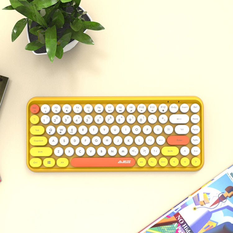 Ajazz 308I 84 Keys Tablet Mobile Phone Computer Household Office Bluetooth Keyboard, Grey, Yellow
