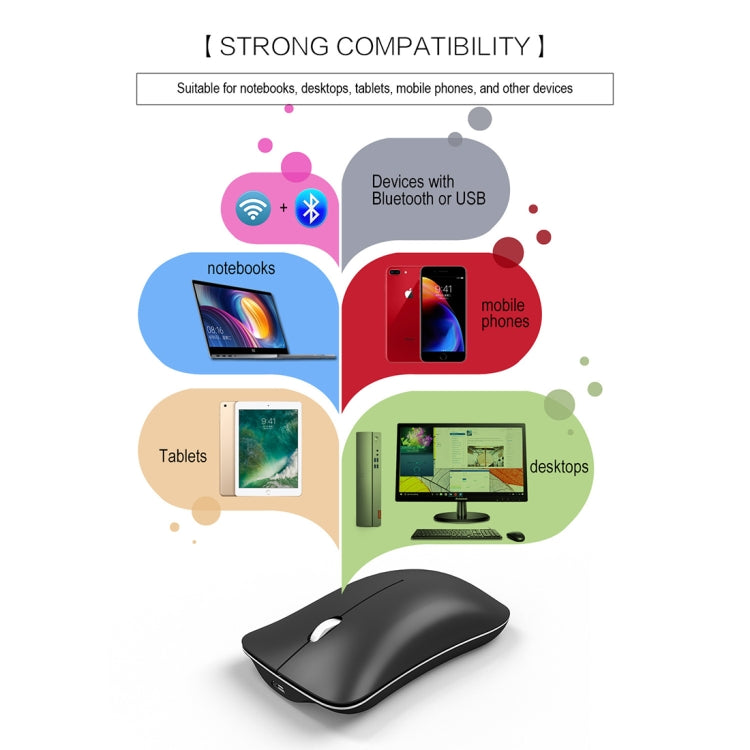 HXSJ T23 Bluetooth 5.0 + Bluetooth 3.0 + 2.4GHz Wireless Three Modes 4-Keys 1600 DPI Adjustable Ergonomics Optical Mouse, T23 Black, T23 Gold, T23 Blue