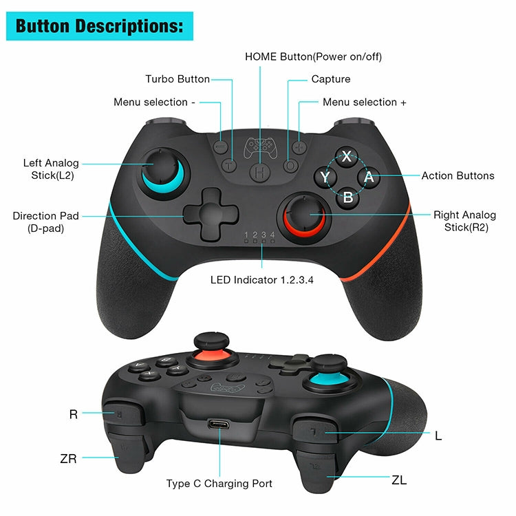 Bluetooth Joypad Gamepad Game Controller for Switch Pro, For Switch Pro