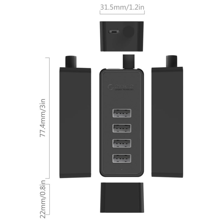 ORICO W5P-U2-100 USB 2.0 Desktop HUB with 100cm Micro USB Cable Power Supply, W5P-U2-100 Black, W5P-U2-100 White