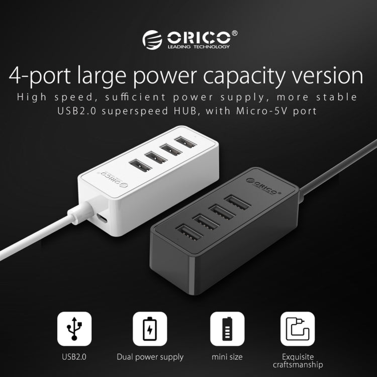 ORICO W5P-U2-100 USB 2.0 Desktop HUB with 100cm Micro USB Cable Power Supply, W5P-U2-100 Black, W5P-U2-100 White
