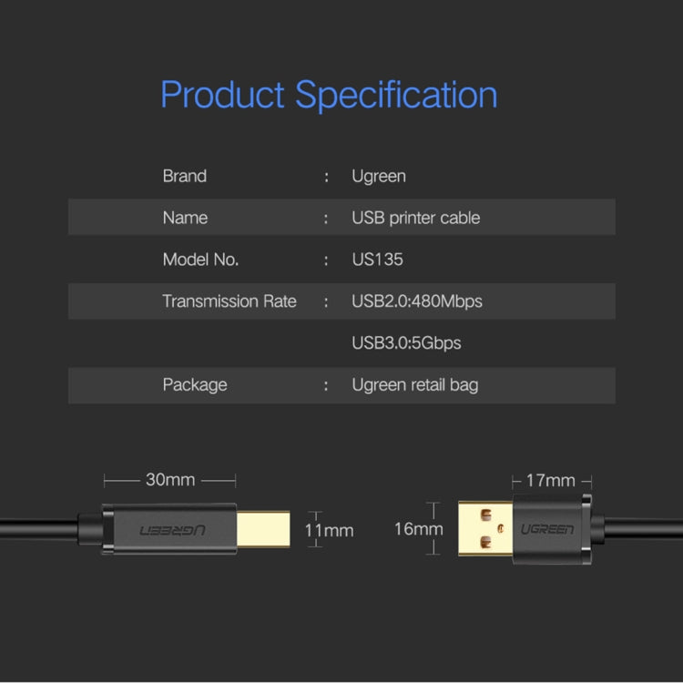 For Canon, Epson, HP, Cable Length: 1m, USB 2.0 (1m)