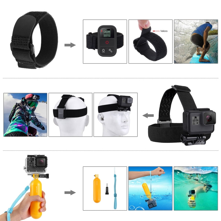 PULUZ 50 in 1 Accessories Total Ultimate Combo Kits with EVA Case (Chest Strap + Suction Cup Mount + 3-Way Pivot Arms + J-Hook Buckle + Wrist Strap + Helmet Strap + Extendable Monopod + Surface Mounts + Tripod Adapters + Storage Bag + Handlebar Mount) ...