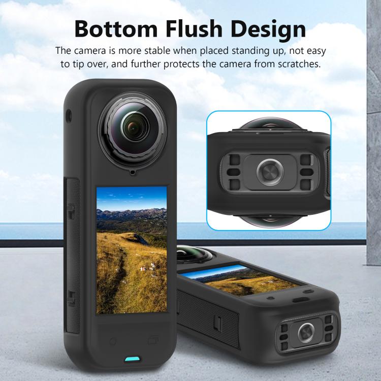 For Insta360 X5 PULUZ Silicone Protective Case with Lens Cover, Case with Lens Cover (Black)