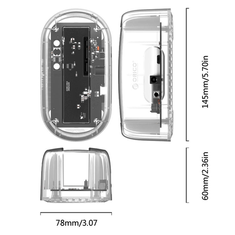 ORICO 6139C3-G2 3.5 inch Transparent USB3.1 Gen2 Type-C Hard Drive Dock
