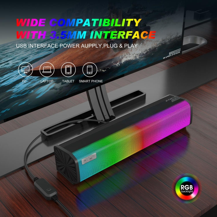 Q9 10W USB Soundbar Home Theater PC Surround Sound Box Wired Computer Speaker with RGB Light, Q9