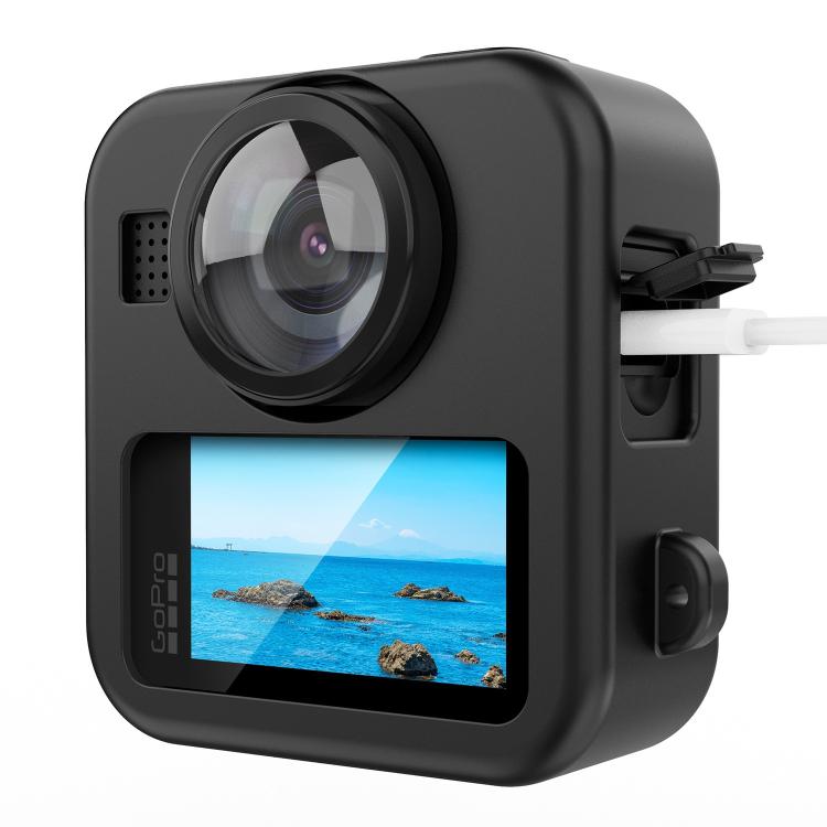 Body Silicone Protective Shell with Dual Lens Caps Cover & Strap & Battery Side Cover, For GoPro MAX2 Silicone Shell with Dual Lens Cap
