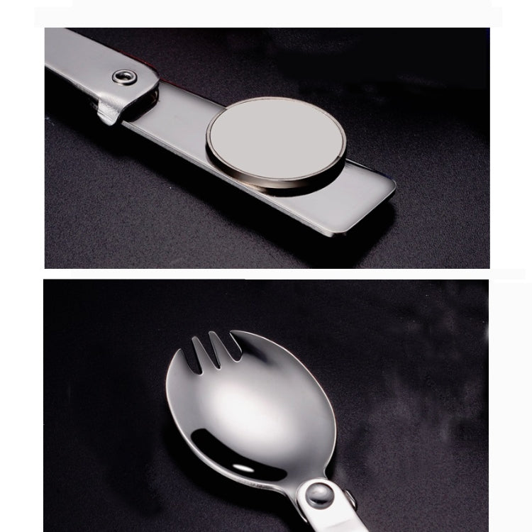 2PCS Stainless Steel Folding Fork Spoon Integrated Dual-use Picnic Portable Tableware, Random Color Delivery, Spoon, Fork