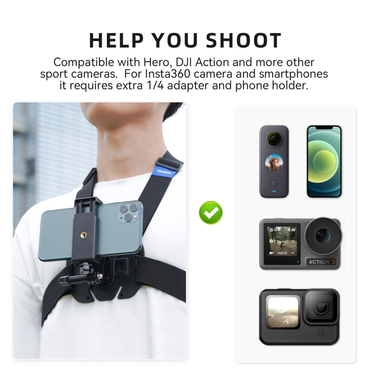 TELESIN  Chest Strap Mount Waistcoat Belt  Mount For Action Camera, GP-UCS-001