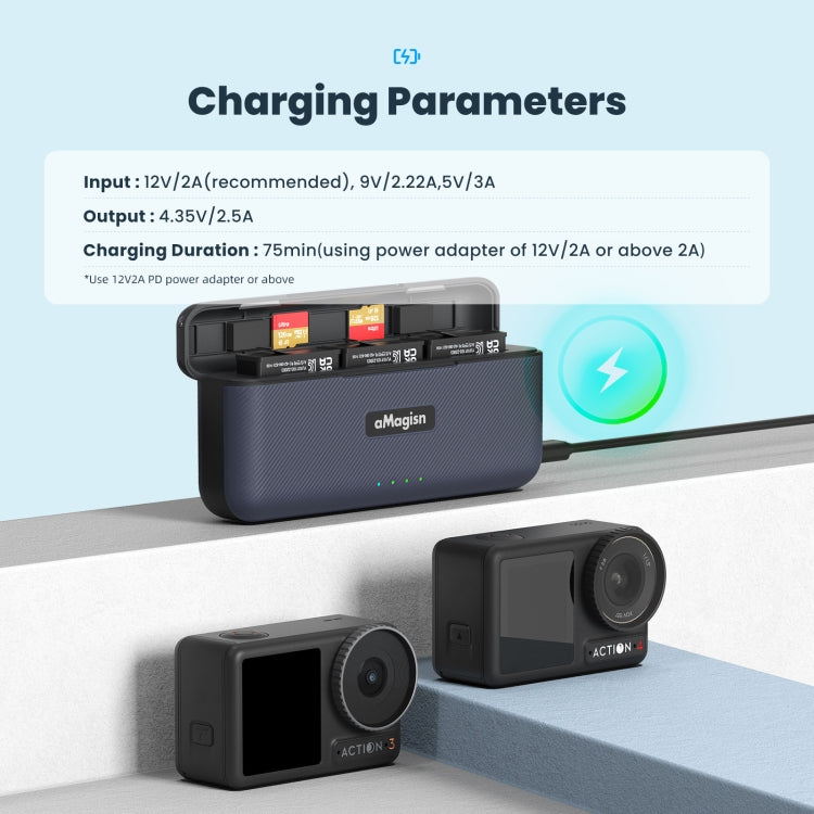 For DJI Action 4 / 3 aMagisn Fast Charge Charging Box Charger Sports Camera Accessories, For DJI Action 4 / 3