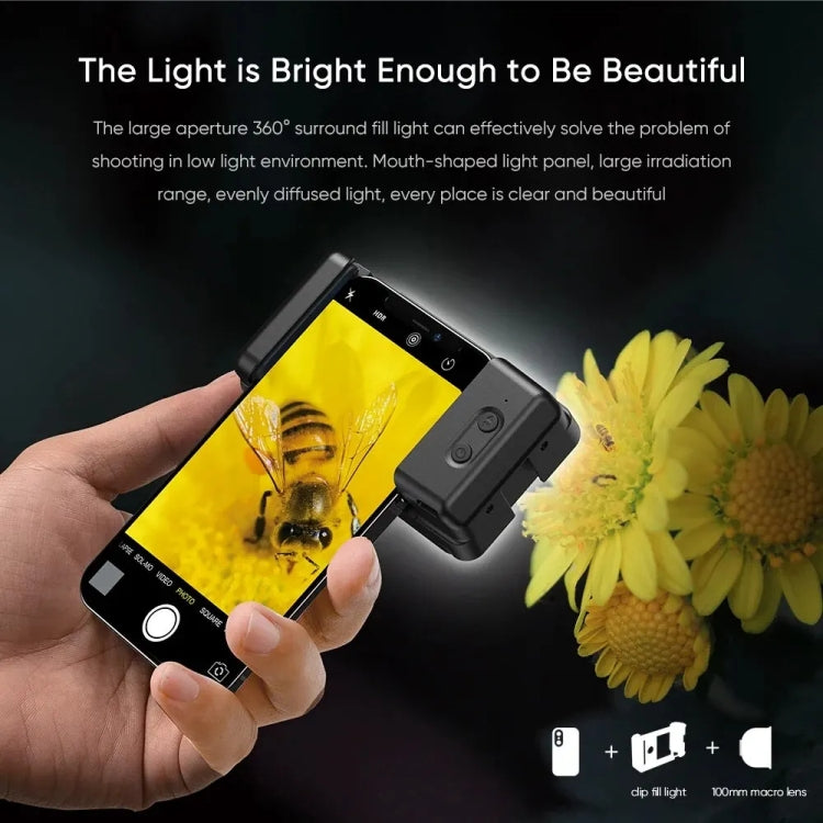 APEXEL 4K HD 100mm Macro Lens With LED Fill Light Set for Smartphones, APL-HB100FL23-Z