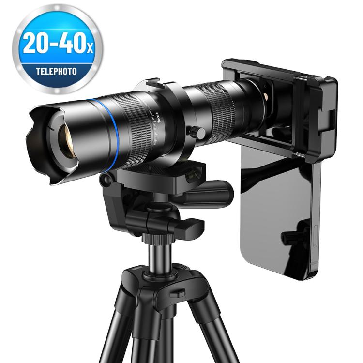 APEXEL APL-20-40XCR50 20-40X Phone Zoom Lens Kit with Adjustable 42-129cm Tripod HD Telephoto Lens for Moon, Concert Photography