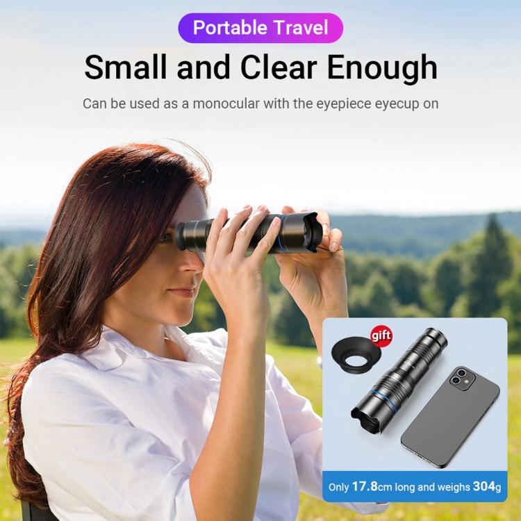 APEXEL APL-20-40XCR50 20-40X Phone Zoom Lens Kit with Adjustable 42-129cm Tripod HD Telephoto Lens for Moon, Concert Photography