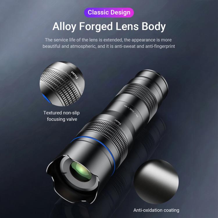 APEXEL APL-20-40XCR50 20-40X Phone Zoom Lens Kit with Adjustable 42-129cm Tripod HD Telephoto Lens for Moon, Concert Photography