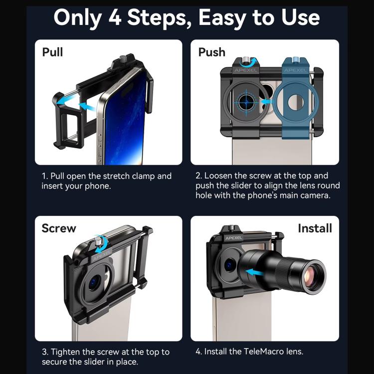 APEXEL APL-TM6 Portable 6X Telephoto Macro 2 In 1 Cell Phone Lens, APL-TM6