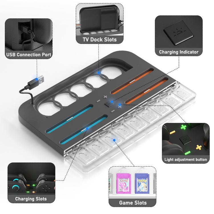 For Nintendo Switch 2  Console and Joy-Con Controllers Charging Dock with RGB Lighting, 9 Game Card Slots, HBS-2804